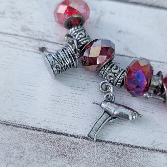 Crafting Charm Bracelet Red & Silver Tone - Fair Condition - Picture 14 of 16